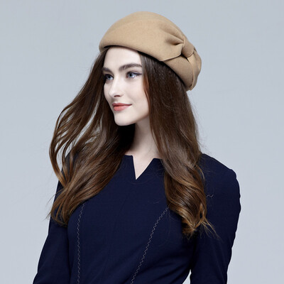 

WILLIAM&KATE William Kate elegant big bow wool stewardess cap khaki WMZ20055