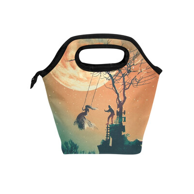 

Lunch Tote Bag Moonlight Romantic Couple Travel Picnic Insulated Lunch Handbags Portable Zipper Lunch Bag Box