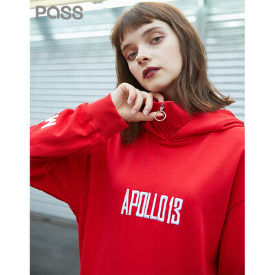 

PASS letter printed red hooded sweater 2018 new autumn female ulzzang long sleeve pullover jacket tide 68305PA21087 red M
