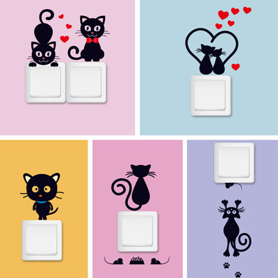 

Luochu Luxchic cat creative switch stickers 5 Pack removable living room bedroom switch decorative wall stickers