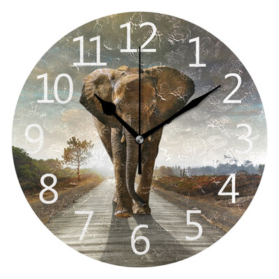 

Wall Clock Walking Elephant Round Wall Clock Arabic Numerals Design