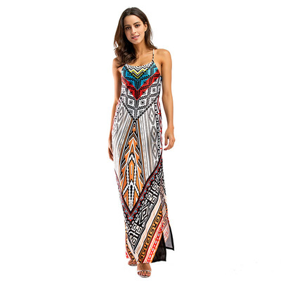 

PREISEI Summer Women Sexy Elegant Print Bohemian Maxi Dresses O-Neck Sleeveless Spaghetti Strap Long Beach Dress Vestido PR7213