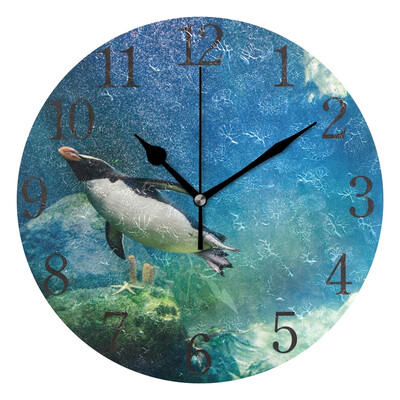

Wall Clock Arabic Numerals Design Penguin Under The Seaworld Round