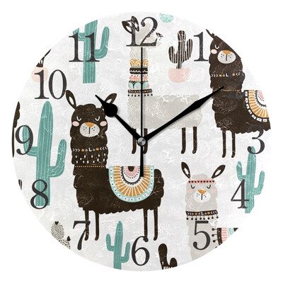 

Wall Clock Llama Cactus Round Wall Clock Arabic Numerals Design