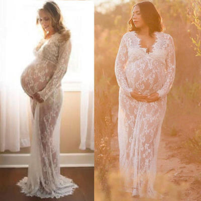 

Pregnant Women Front Split Long Maxi Maternity Dress Gown Photo Photography Prop