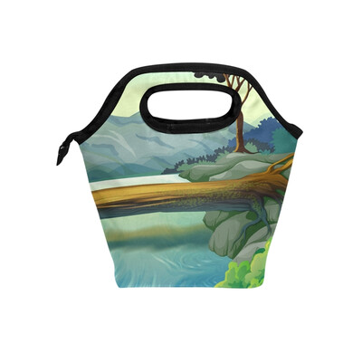 

Lunch Tote Bag Tree Bridge Travel Picnic Insulated Lunch Handbags Portable Zipper Lunch Bag Box