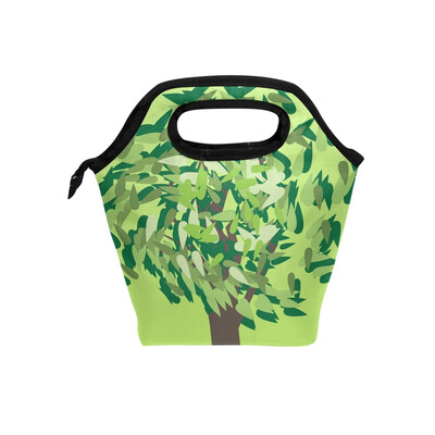 

Lunch Tote Bag Green Tree Travel Picnic Insulated Lunch Handbags Portable Zipper Lunch Bag Box