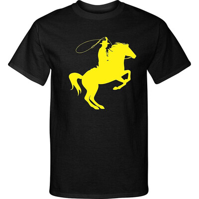 

Cowboy throwing lasso riding rearing up horse Custom Tshirt