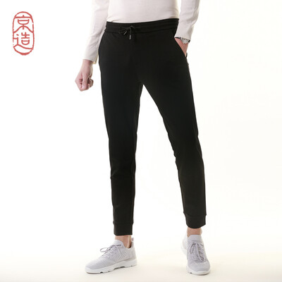 

Beijing made mens knit beam foot sanded casual pants drawstring solid color autumn&winter thick section black 36 18092A