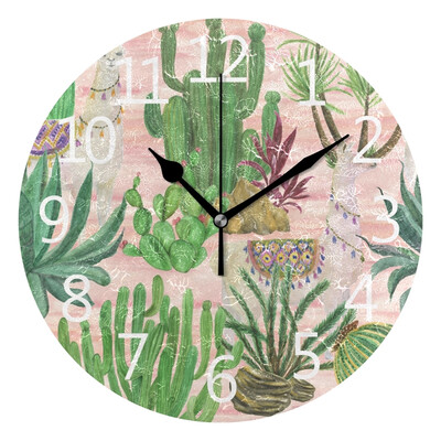 

Wall Clock Llama And Cactus Round Wall Clock Arabic Numerals Design