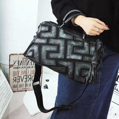 

Hand rub color brand women genuine leather tote bag for female fashion splice handbag boston bag leisure shoulder messenger bags
