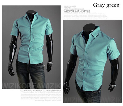 

New 2015 Summer British Shirt Mens Slim Fit Man Short Sleeve Shirts Men's Clothing Slim Casual shirts 17 Coloe 5 Size