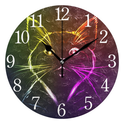 

Wall Clock Arabic Numerals Design 3D Colorful Cat Round