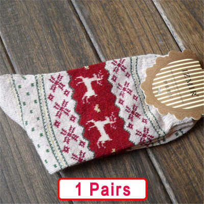 

5 pair Winter Women Socks Warm Wool Christmas Mid-calf Socks Woolen Snowflake Deer Comfortable Gift