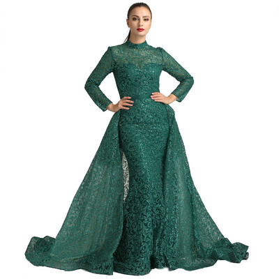

Fashion Mermaid Luxury Glitter Wine Red Evening Dress Long Sleeves Gliter with train Evening Gowns 2018 Alacati
