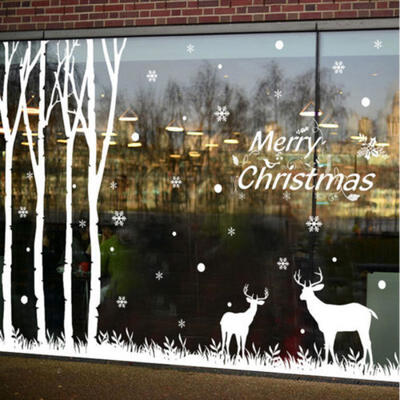 

CHRISTMAS WALL WINDOW DECORATIONS STICKERS BAUBLES AND STARS SNOW DEER XMAS