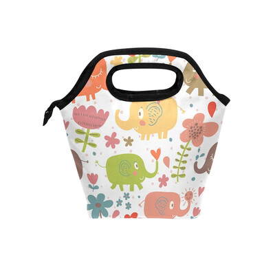 

Lunch Tote Bag Colorful Elephant Travel Picnic Insulated Lunch Handbags Portable Zipper Lunch Bag Box