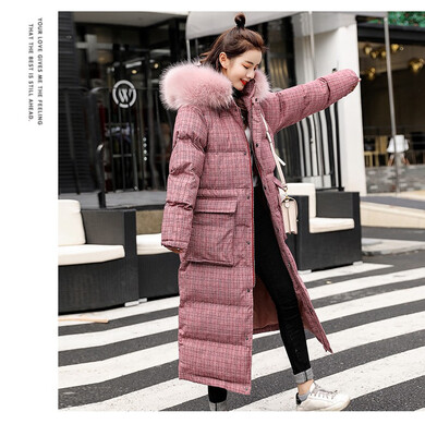 

Down cotton womens long sleeves long cotton coat winter large fur collar thick cotton jacket