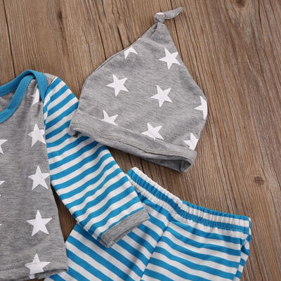 

Newborn Baby Boys Girls Star Striped Tops T-shirt Pants Outfits Clothes US Stock