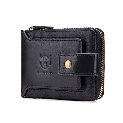 

BULLCAPTAIN Men Genuine Leather Brand RFID Wallet Male Organizer Coin Purse Pockets Slim Fashion Zipper Clamp Wallet Card Holder