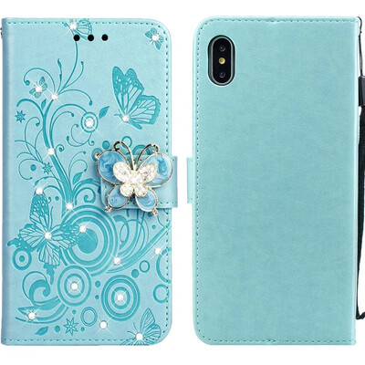 

MOONCASE Apple iPhone  Max Butterfly Rhinestone Embossed Leather Case - Green
