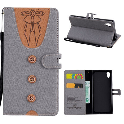 

MOONCASE Sony Xperia XA1 stitching embossed womens leather case - gray