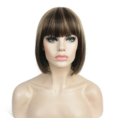 

StrongBeauty Short Bob Wig Point Part Bangs Full synthetic Wigs COLOUR CHOICES
