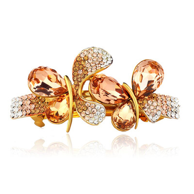 

Xinguang jewelry double wing hair ornaments plated 14K gold diamond crystal hairpin clip clip gift female models jewelry shallow peach