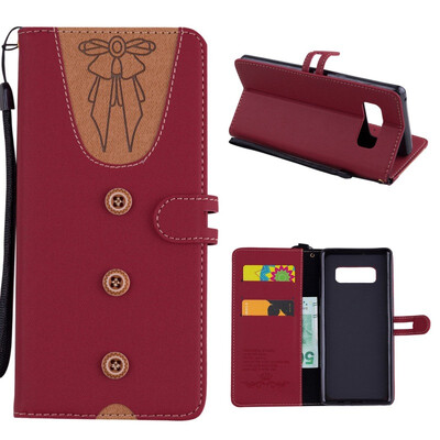 

MOONCASE Samsung Galaxy Note 8 stitching embossed womens leather case - red