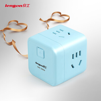

Good work lengon wireless cube socket plug strip board a turn porous power converter socket plug new national standard multi-function vertical switch wiring board blue