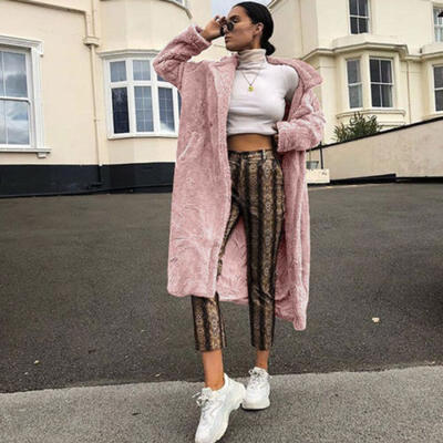 

US STOCK Womens Cardigan Tops Fleece Fur Jacket Winter Warm Outerwear Long Coat