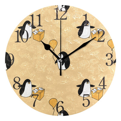 

Wall Clock Arabic Numerals Design Cute Fat Penguin Round