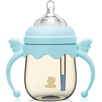 

Маленький белый медведь широкий рот новорожденный с ручкой ребенка PPSU чувство температуры метеоризм бутылка 160ML синий 09379