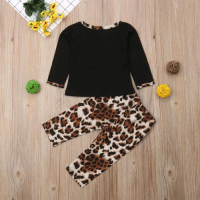 

2PCS Set Toddler Baby Girls T-shirt Leopard Leggings Pants Outfits Clothes