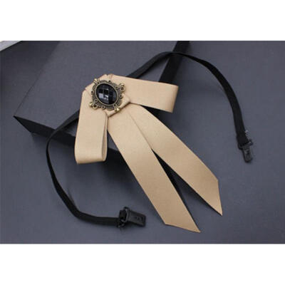 

Women Retro Large Bow Tie Necktie Glass Crystal Tassel Ribbon Collar With Brooch