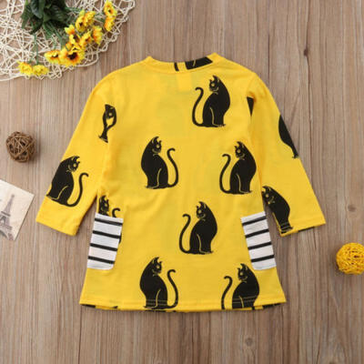 

UK Cute Kid Baby Girl Cotton Long Sleeve Persian Cat Party Pageant Dress Clothes