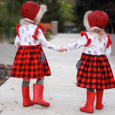 

Toddler Kids Baby Girls Cotton Princess T-shirt Plaid Party Tutu Dress Clothes