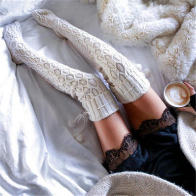 

Women Cable Knit Extra Long Boot Socks Over Knee Thigh High School Stocking Warm