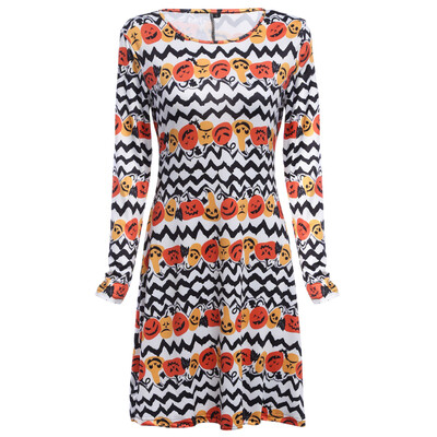 

Chic Round Collar Allover Emoji Print A-Line Dress for Women