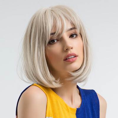 

BLONDE UNICORN Natural Short Bob Wig 12 Inch Straight Synthetic Hair Cosplay Wig With Bangs Lolita Wigs For Womens Free Shipping