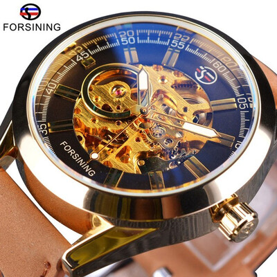 

Forsining Mens Casual Sport Watch Genuine Leather Top Brand Luxury Army Military Automatic Mens Wrist Watch Skeleton Clock