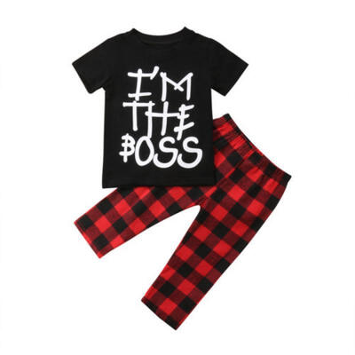 

US Fashion Toddler Baby Boys Girls Clothes Tops T-shirt Lattice Pants Outfits
