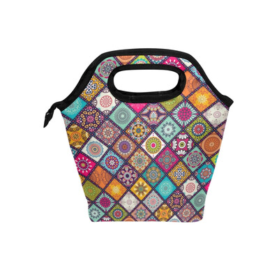 

Insulated Lunch Tote Bag Colorful Pattern Travel Picnic Lunch Handbags Portable Zipper Lunch Bag Box