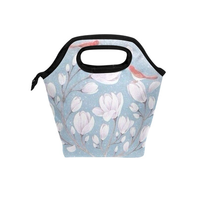 

Lunch Bag White Floral Tote Travel Picnic Insulated Handbags Portable Zipper Lunch Bag Box