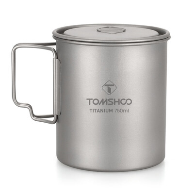

TOMSHOO Ultralight 750ml Titanium Cup Picnic Water Cup Mug with Foldable Handle