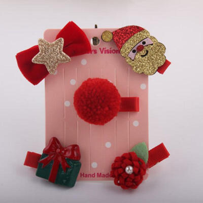 

5" Cute Christmas Print Hairbow Grosgrain Ribbon Hair Clips Boutique Xmas