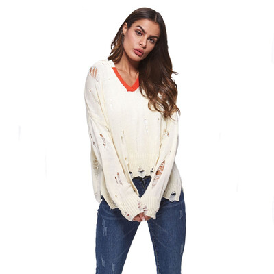 

Autumn sweater woman crash color sweater hole jacket