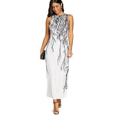 

Branch Print Maxi Party Dress