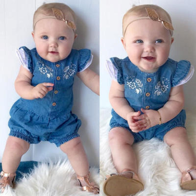 

Newborn Infant Baby Girls Denim Pants Romper Jumpsuit Bodysuit Outfits Clothes