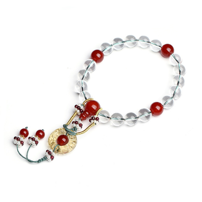 

Natural white crystal clear court 18 hand strings bracelet rosary beads